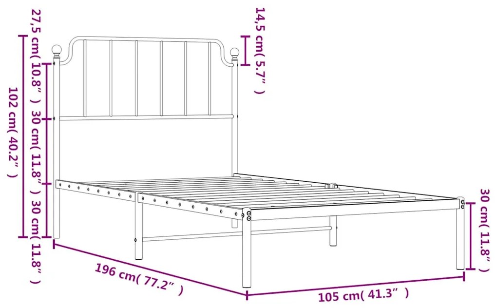 Estrutura de cama com cabeceira 100x190 cm metal preto