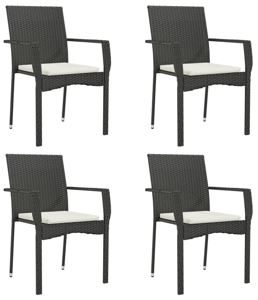 5 pcs conjunto de jantar p/ jardim c/ almofadões vime PE preto