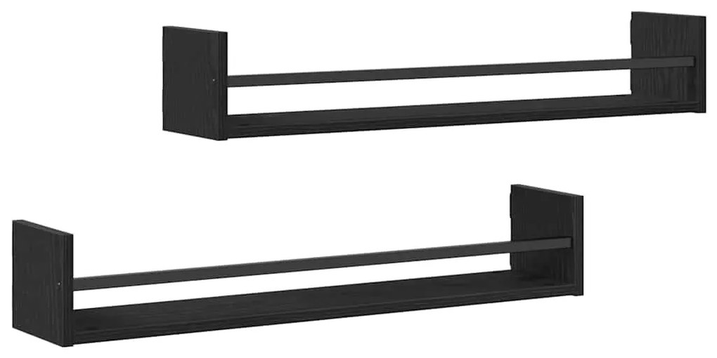 Prateleiras de parede 2 pcs Preto Carvalho 80x16x14 cm Madeira de enge