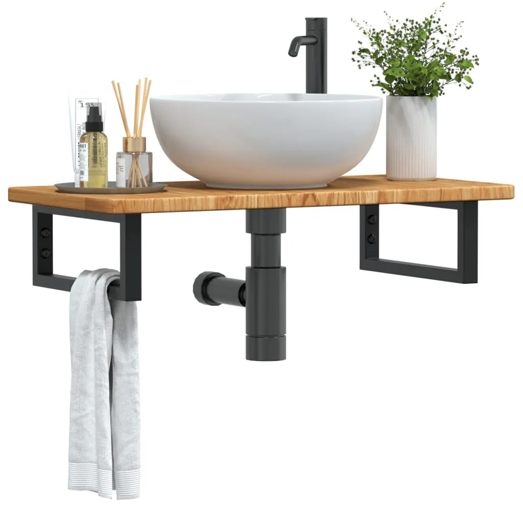 vidaXL Prateleira de parede p/ lavatório aço/madeira carvalho maciça