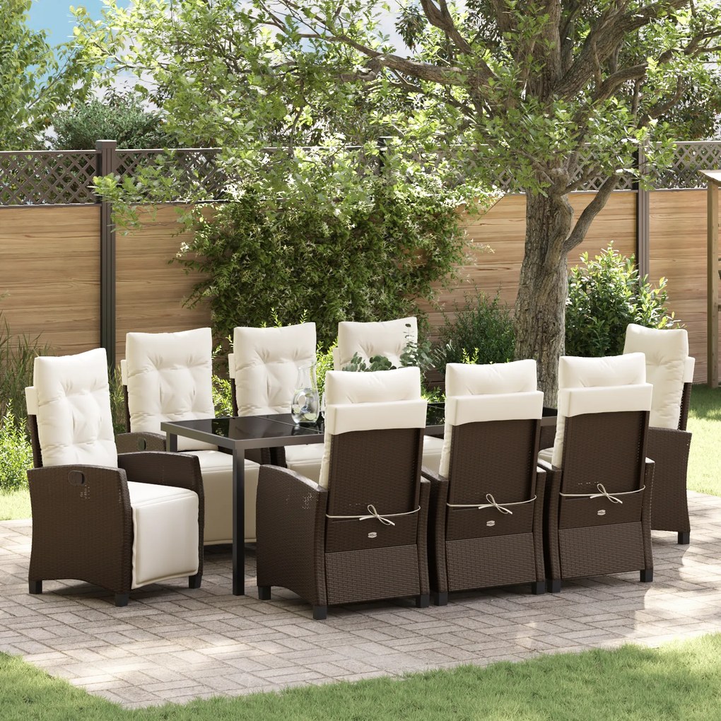 Conjunto de Jantar de Jardim 9 Peças Rattan Polipropileno Marrom
