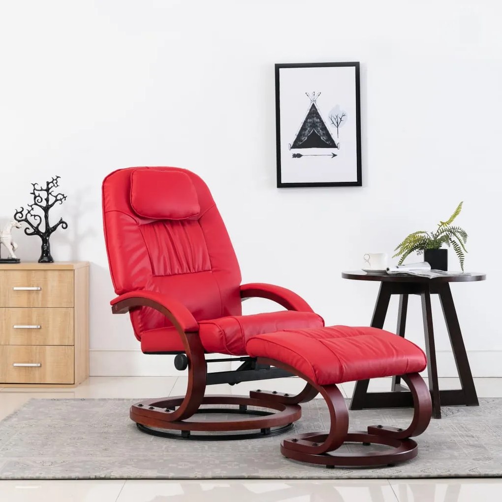 vidaXL Cadeira reclinável c/ apoio pés couro artificial vermelho