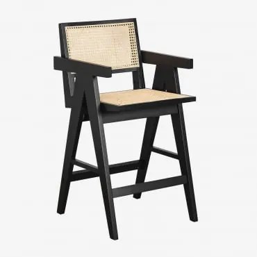 Banco Alto Lali 65 Cm Em Madeira De Freixo E Rattan Preto Claro - Sklum