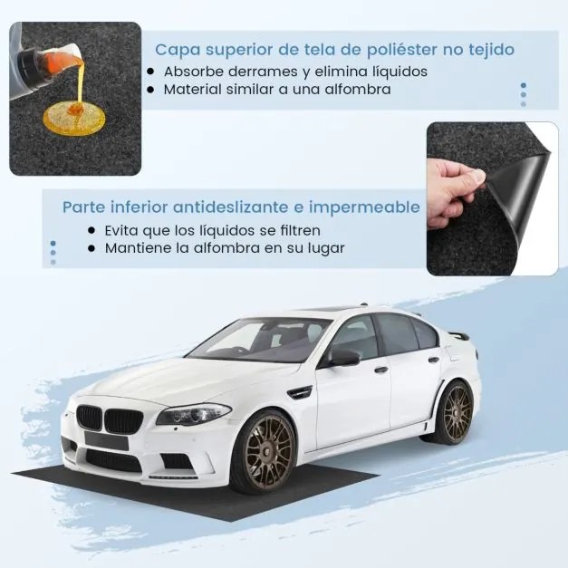 Tapete para chão de garagem reutilizável e lavável. Inclui fita adesiva cinzenta 180 x 150 cm Cinzento