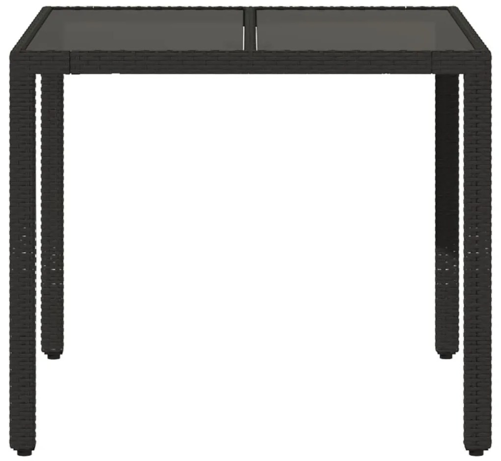 Mesa de jardim com tampo de vidro 90x90x75 cm vime PE preto