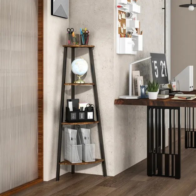Estante canto de 4 preateleiras Suporte industrial anti-tombamento para plantas para escritório, sala de estar, quarto, 36 x 34 x 126 cm, Castanho Rús