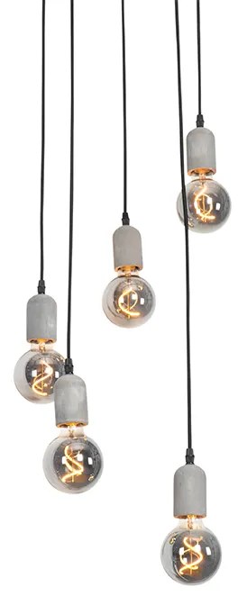 Candeeiro de suspensão industrial preto com betão redondo 5 luzes - Pedra Rústico ,Industrial
