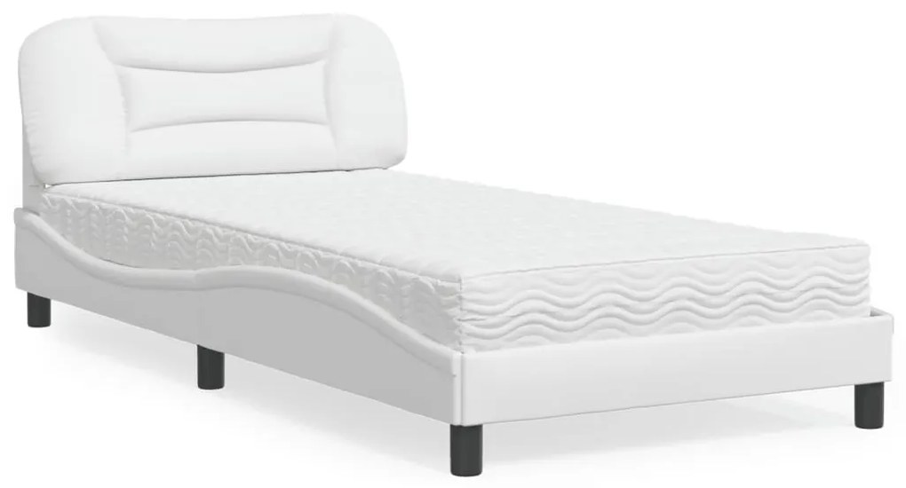 vidaXL Cama com colchão 100x200 cm couro artificial branco
