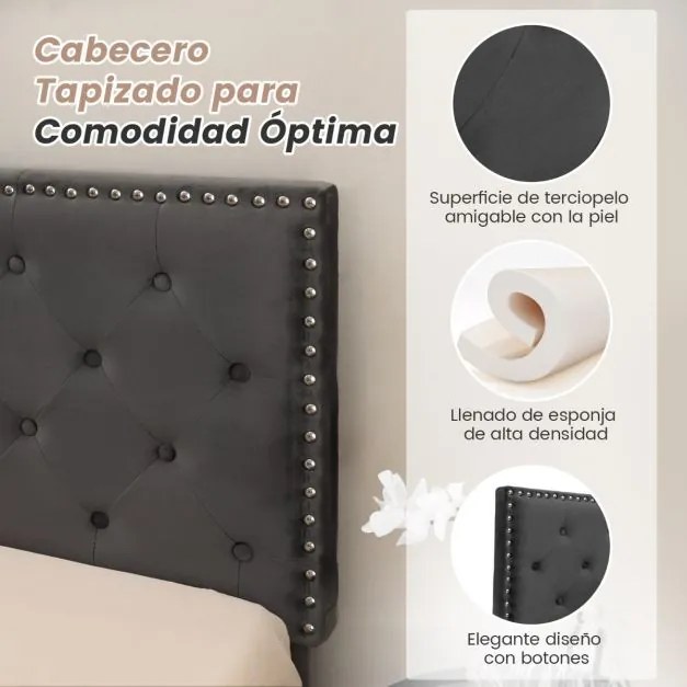 Estrutura de cama moderna com cabeceira estofada Botões de colchão Montagem fácil 200 x 140 cm Cinzento