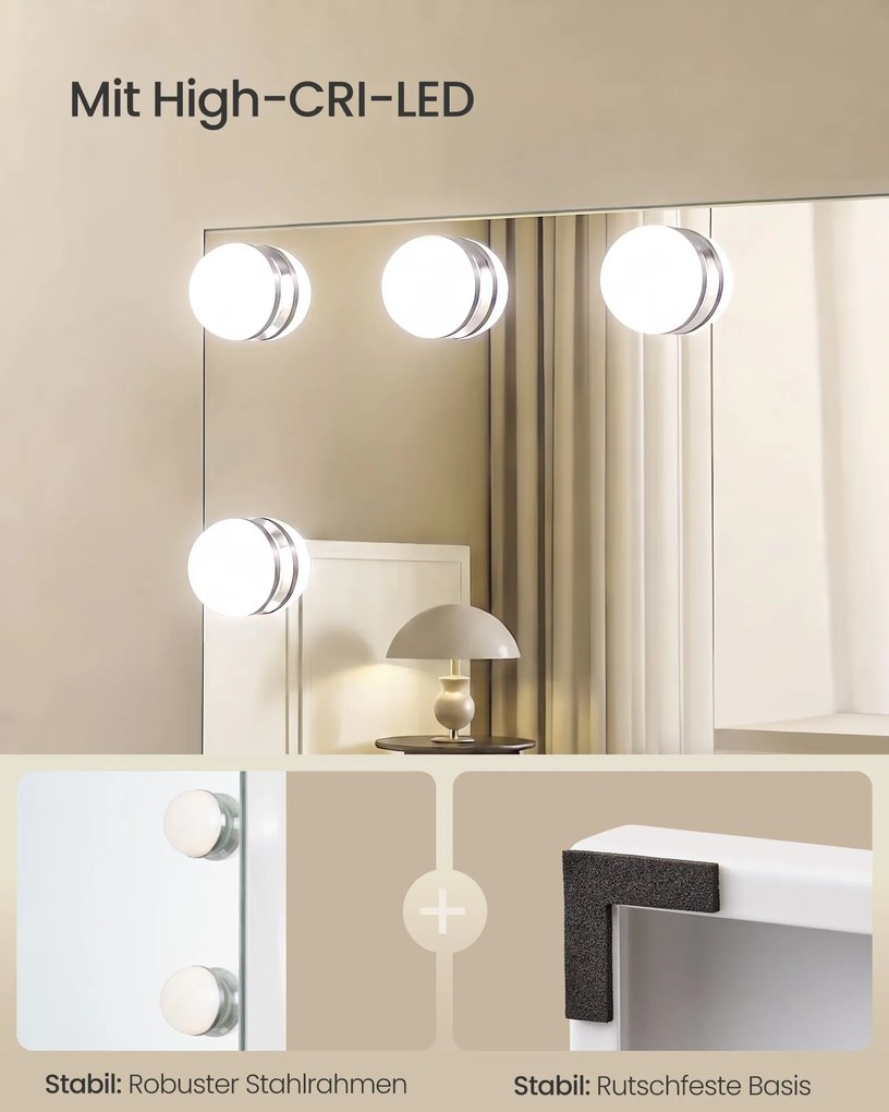 Espelho de maquilhagem 48 x 58 x 5,7 cm estilo Hollywood com 15 LEDs reguláveis Branco