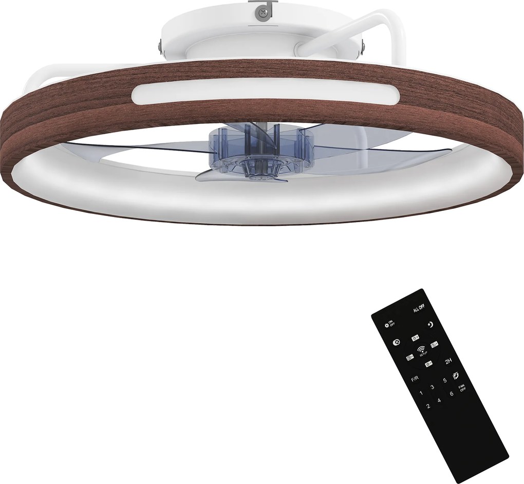 HOMCOM Ventilador de Teto com Luz LED 40 W Motor DC Reversível Comando à Distância 6 Velocidades 3 Cores Temporizador Teca | Aosom Portugal