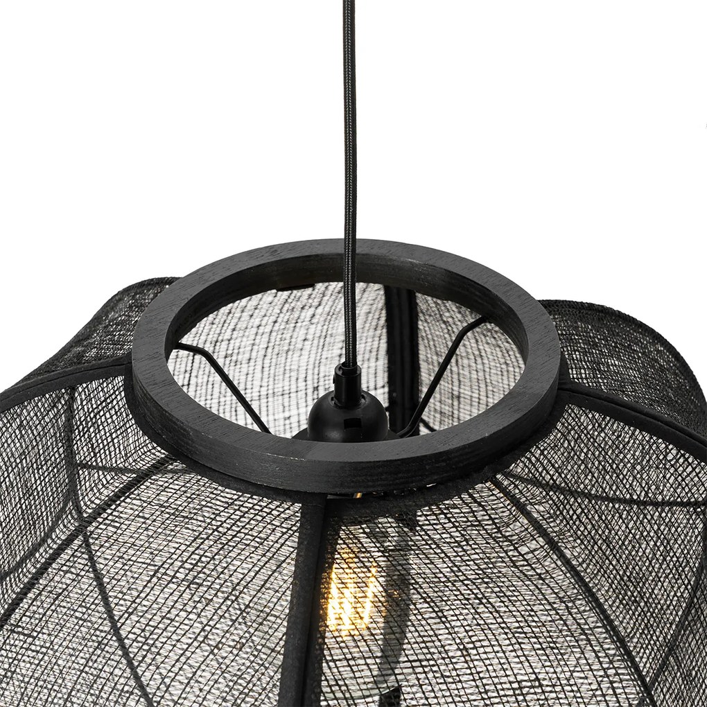 Candeeiro suspenso oriental preto tecido 48 cm - Rob Oriental