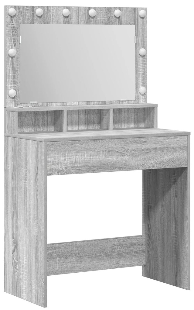 mesa de maquilhagem vidaXL com luzes LED cinza sonoma 79x41x135 cm