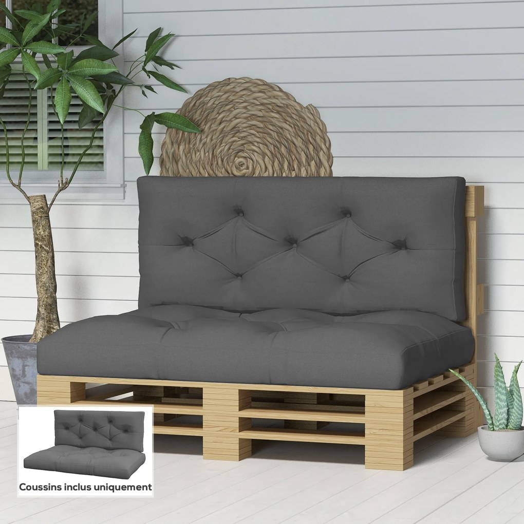 Conjunto de 2 almofadas para sofá de 2 lugares (ESTRUTURA NÃO INCLUIDA), 120 x 80 x 12 cm, poliéster cinzento