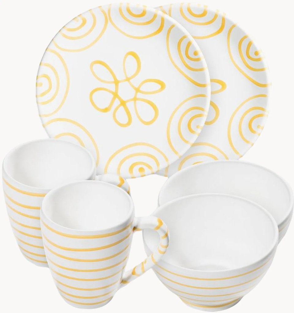 Conjunto de pequeno-almoço artesanal Gelbgeflammt, 2 pessoas, conjunto de 6