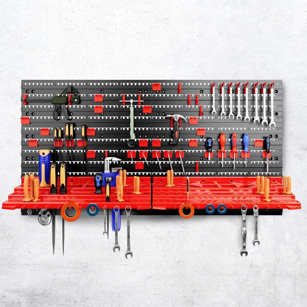 Mural suporte para ferramentas 54 peças 95x54cm preto/vermelho