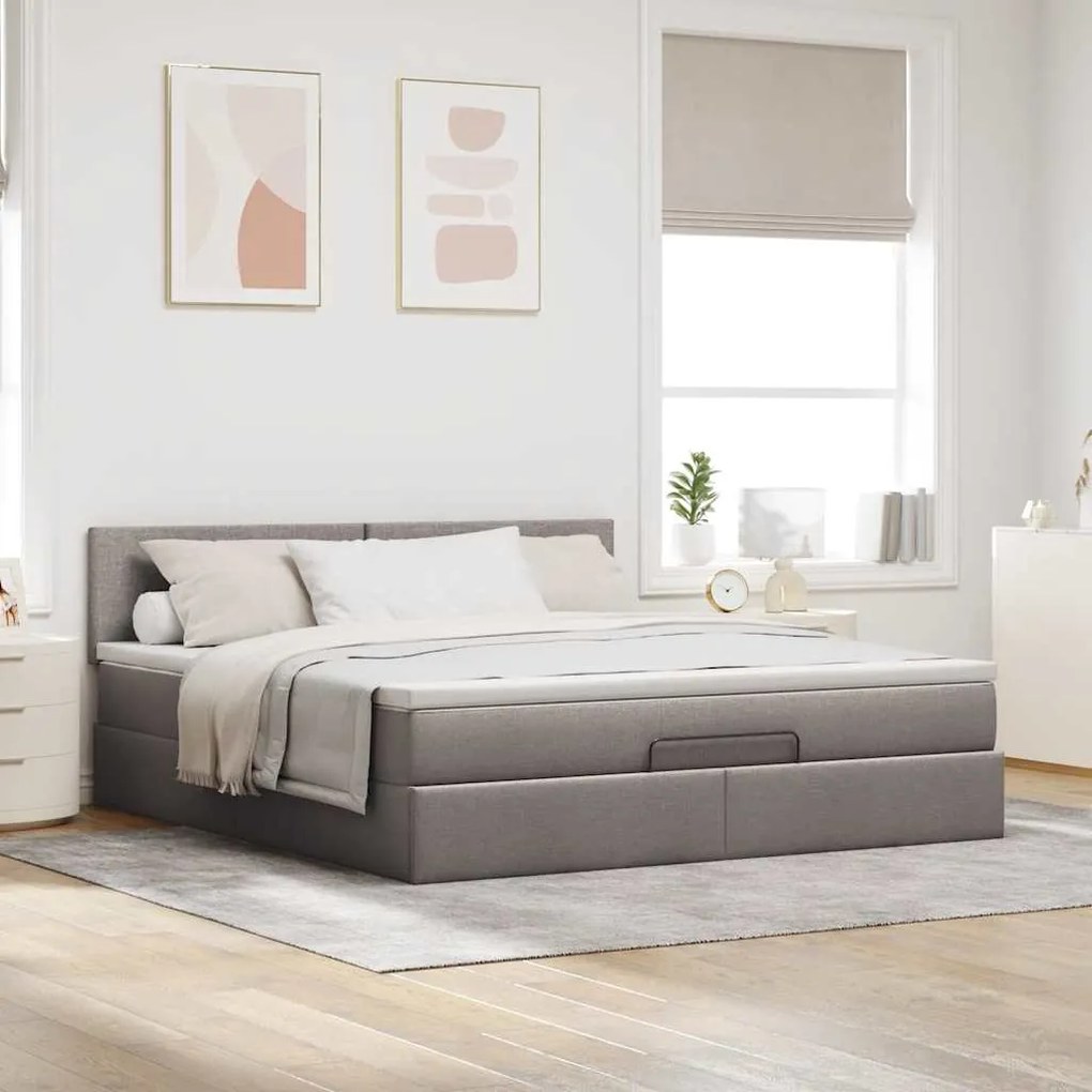 Cama Otomana com colchão &amp; LEDs 180x200cm cinza-acastanhado