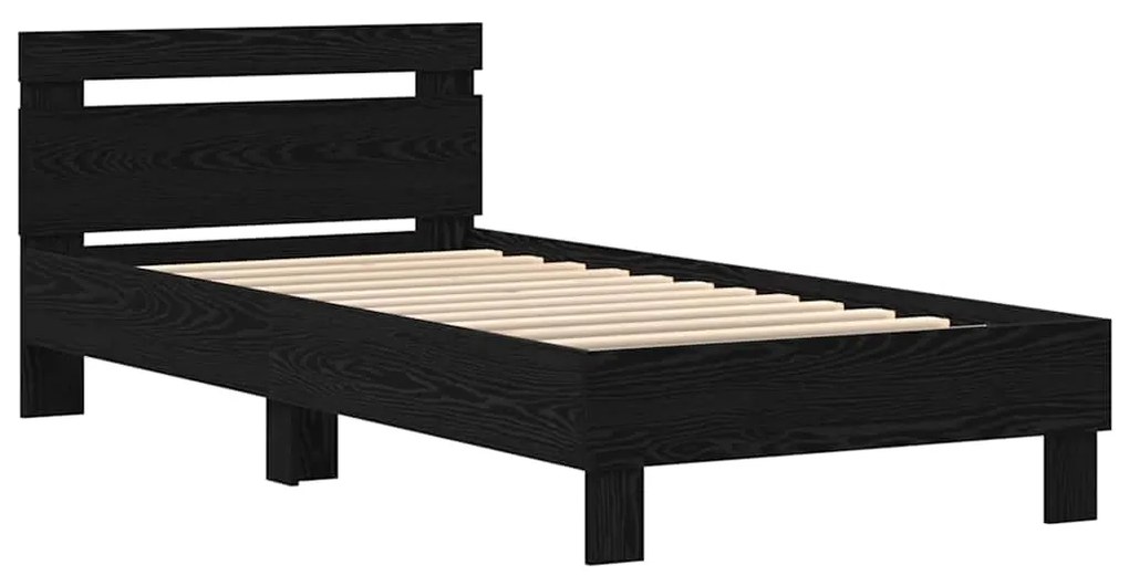 Estrutura de Cama com Luzes LED Carvalho Preto 90x190 cm Madeira Engen