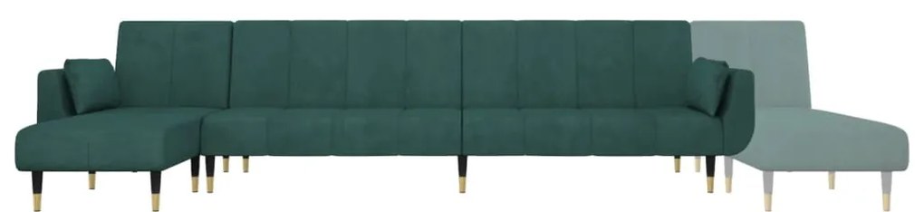 Sofá-cama em forma de L 275x140x70 cm veludo verde-escuro