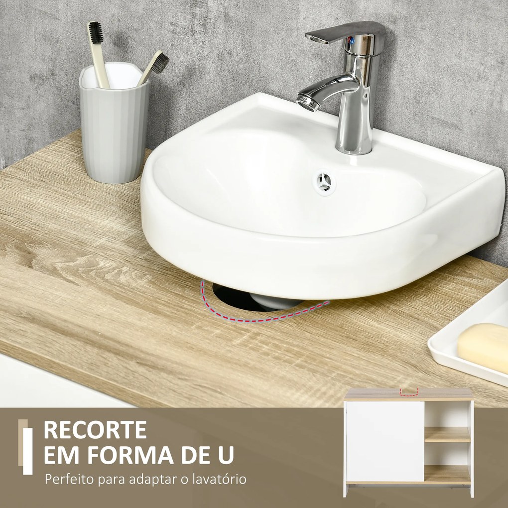 Móvel para Lavatório Pousar Móvel Casa de Banho Moderno com Prateleiras Abertas e Armário 77x45x60 cm Branco e natural