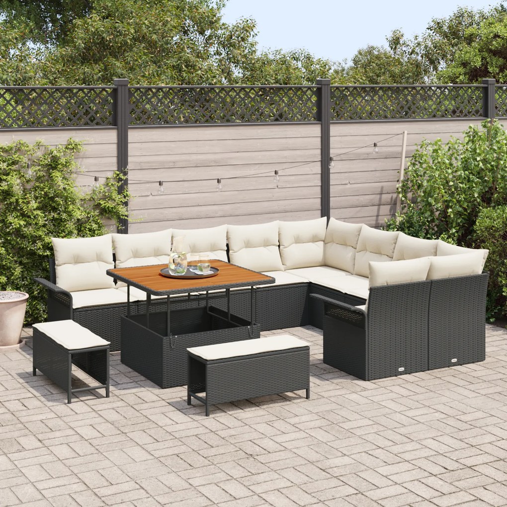 Conjunto de Sofá de Jardim vidaXL de 12 Peças com Almofadas Preto Ratt