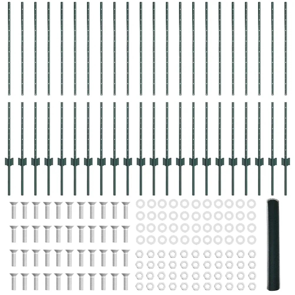 Postes de Cerca vidaXL 11 pcs U-Channel Verde 120 cm Aço