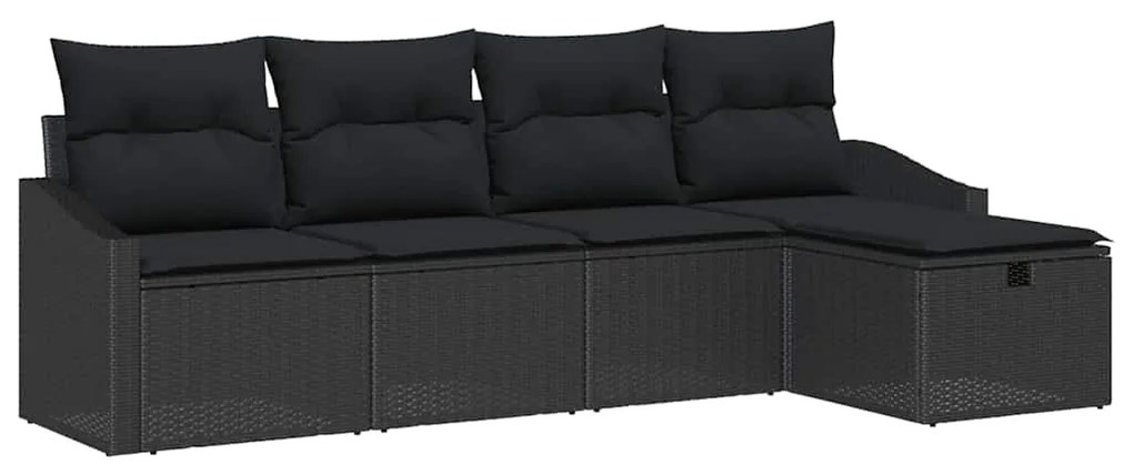 Conjunto de Sofás de Jardim 5 Peças com Almofadas Preto em Polirattan