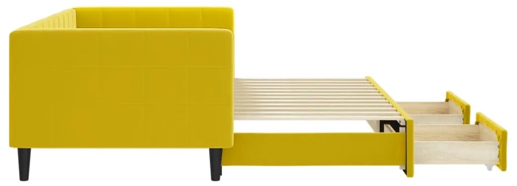 Sofá-cama com gavetão e gavetas 90x200 cm veludo amarelo