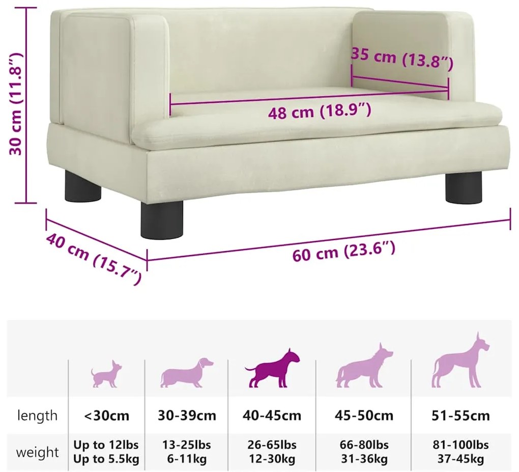 Cama para cães 60x40x30 cm veludo cor creme