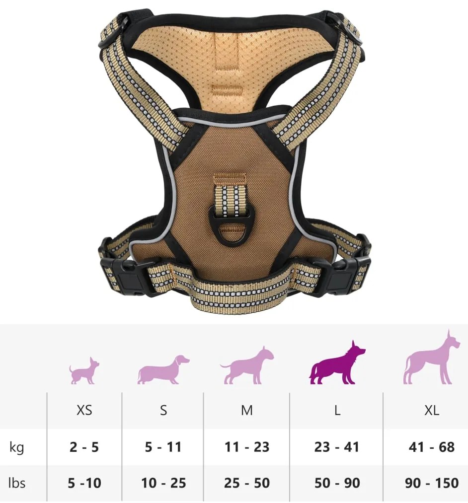 Peitoral para cães com faixas refletoras ajustável L castanho