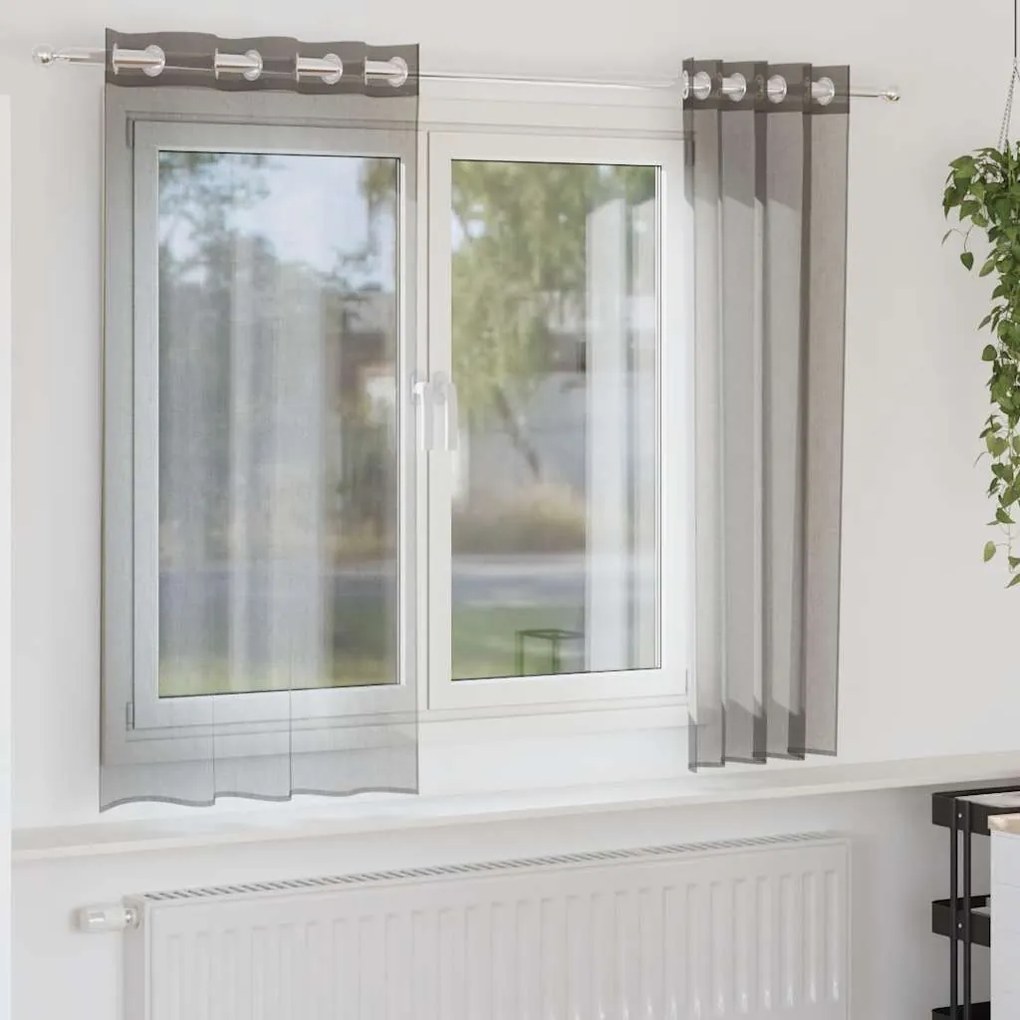 vidaXL Cortinas de voile com ilhós 2 pcs cinzento-escuro 140x175 cm