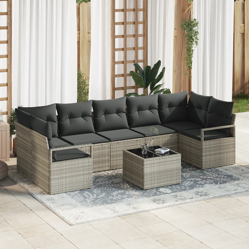 Conjunto de Sofá de Jardim vidaXL com Almofadas Cinza Claro Rattan Polipropileno