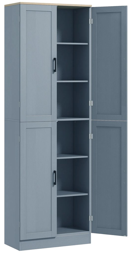HOMCOM Armário de Cozinha Armário Alto com 4 Portas e Prateleiras Ajustáveis Anti-Tombo 60x30x171 cm Cinzento | Aosom Portugal