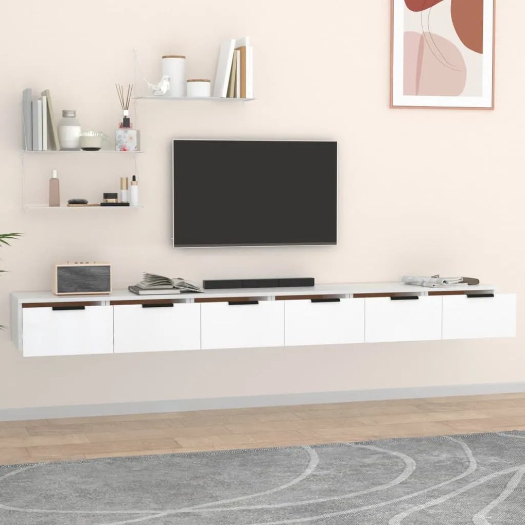 Móvel de TV de Parede Flix com 6 Gavetas de 204cm - Branco - Design Mo