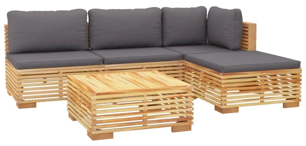 5 pcs conjunto lounge jardim c/ almofadões madeira teca maciça