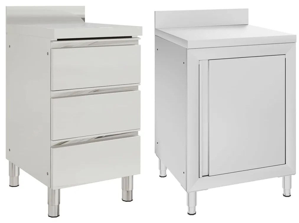 vidaXL Armários de cozinha comerciais 2 pcs aço inoxidável