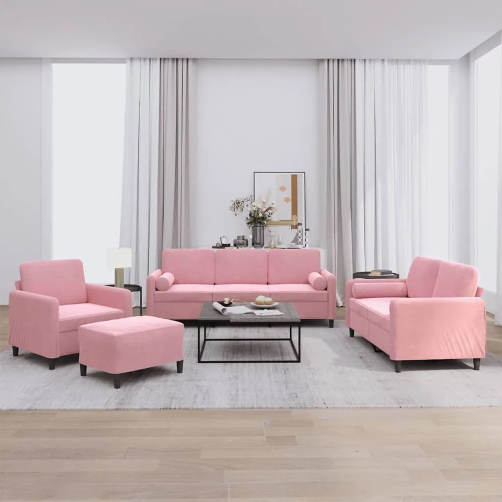 4 pcs conjunto de sofás com almofadas veludo rosa
