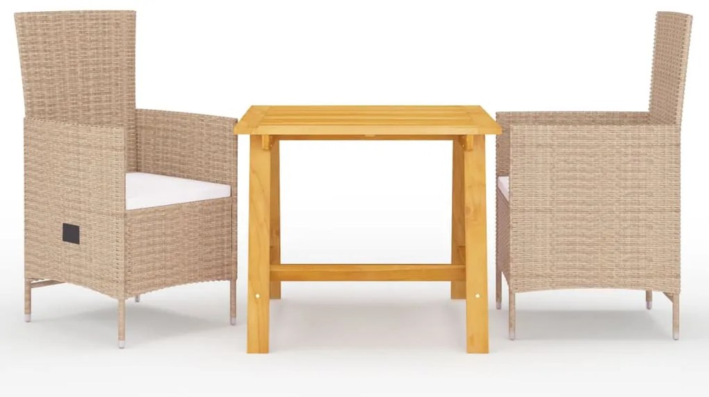 3 pcs conjunto de jantar para jardim bege