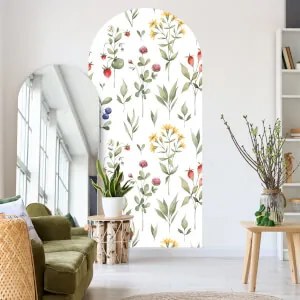 Autocolante de parede para sala de estar – Arco com padrão floral