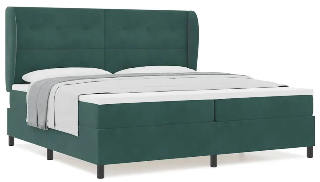 Cama Box com Colchão Verde Escuro 200x200 cm, em Veludo