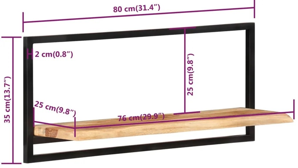 Prateleiras de parede 2 pcs 80x25x35 cm acácia maciça e aço
