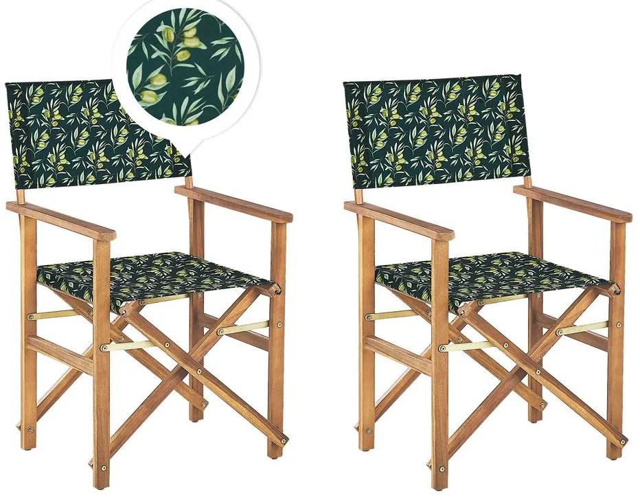 Conjunto 2 cadeiras madeira clara e 2 lonas creme e padrão oliveira CINE Beliani