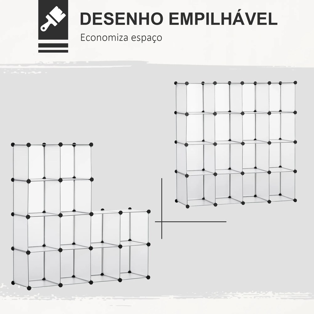 Armário Modular de Plástico Organizador de Sapatos com 16 Cubos de 30x30x30cm para Entrada Corredor 125x32x125 cm Transparente