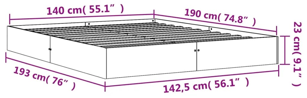 Cama sem colchão 140x190 cm pinho maciço castanho-mel