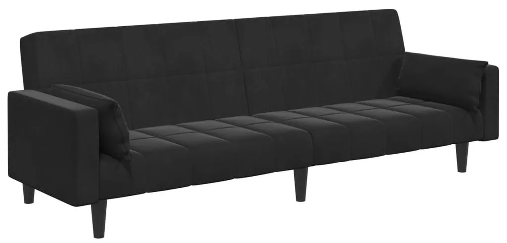 Sofá-cama 2 lugares c/ apoio de pés veludo preto