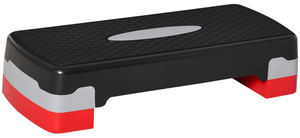 HOMCOM Step Fitness Altura ajustável a 2 níveis de 10 a 15 cm Plástico Preto Cinzento Vermelho 68x29 cm | Aosom Portugal