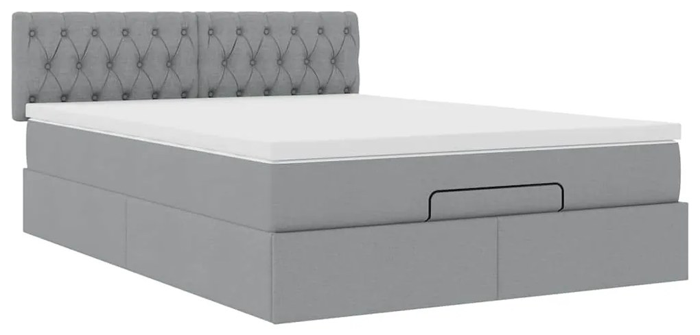Cama otomana com colchão 140x190 cm tecido cinzento claro