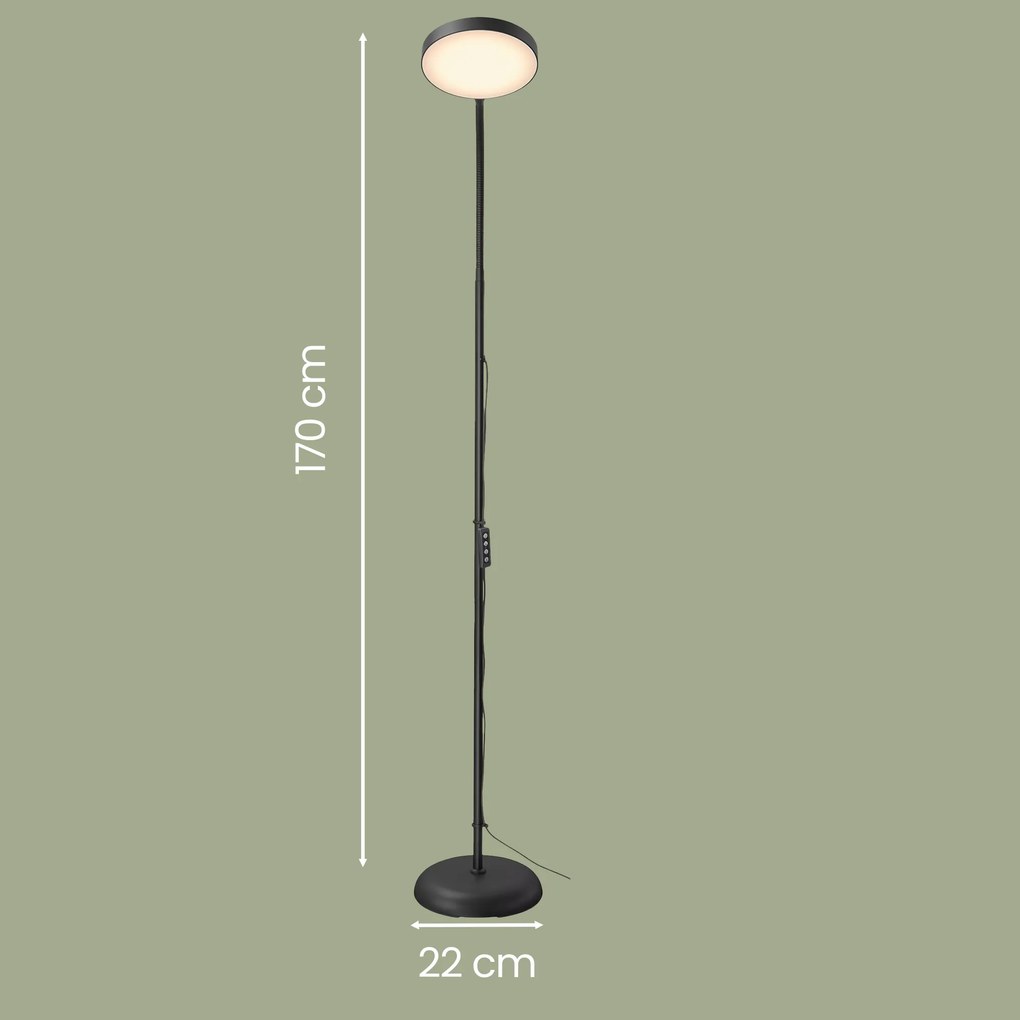 Candeeiro de pé LED com regulador de intensidade 22 x 22 x 170 cm, candeeiro de leitura giratório a 360°, para sala de esta, preto