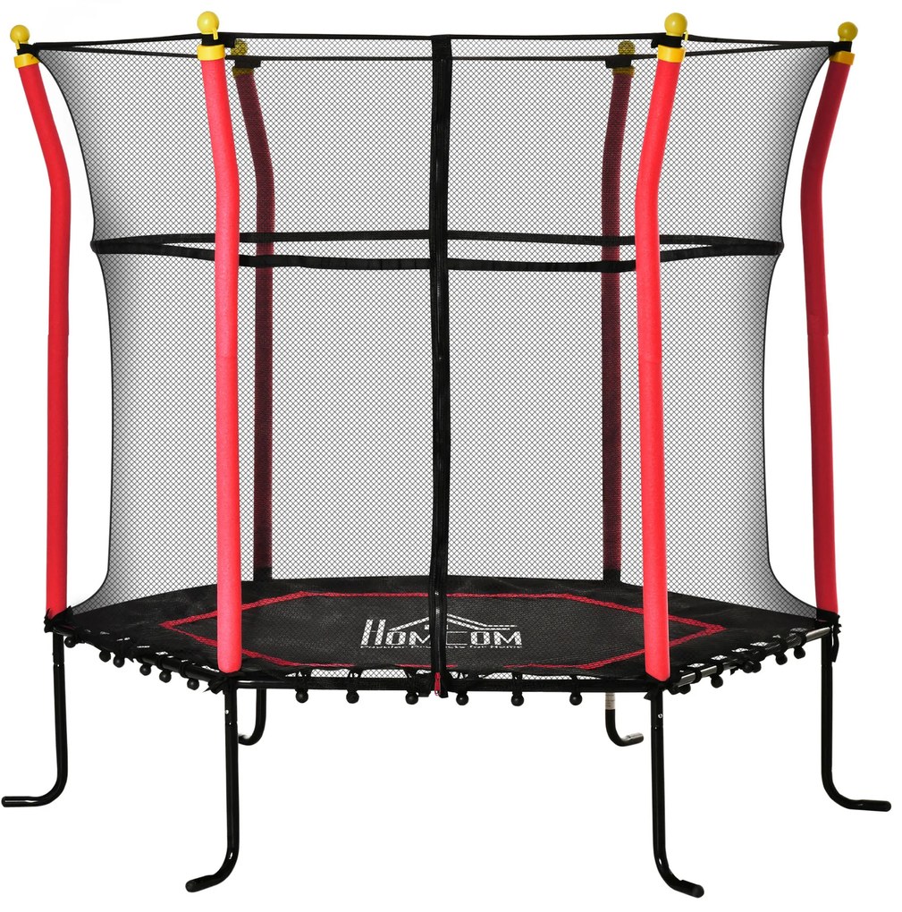 HOMCOM Trampolim para Crianças com Superfície de Salto Ø120 cm Rede de Segurança e Estrutura de Aço Ø160x163,5 cm Vermelho