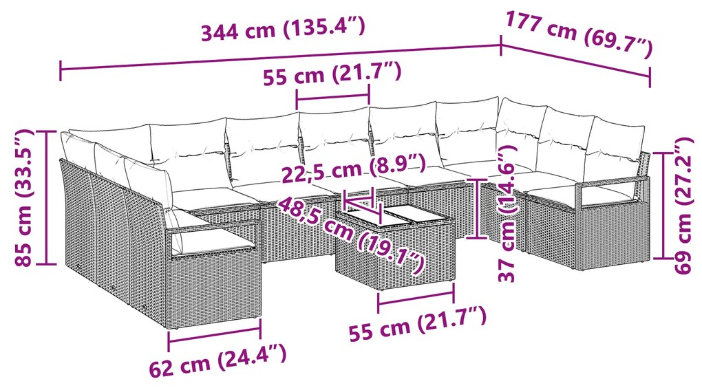 Conjunto de Sofá de Jardim vidaXL com Almofadas Preto Poli Rattan